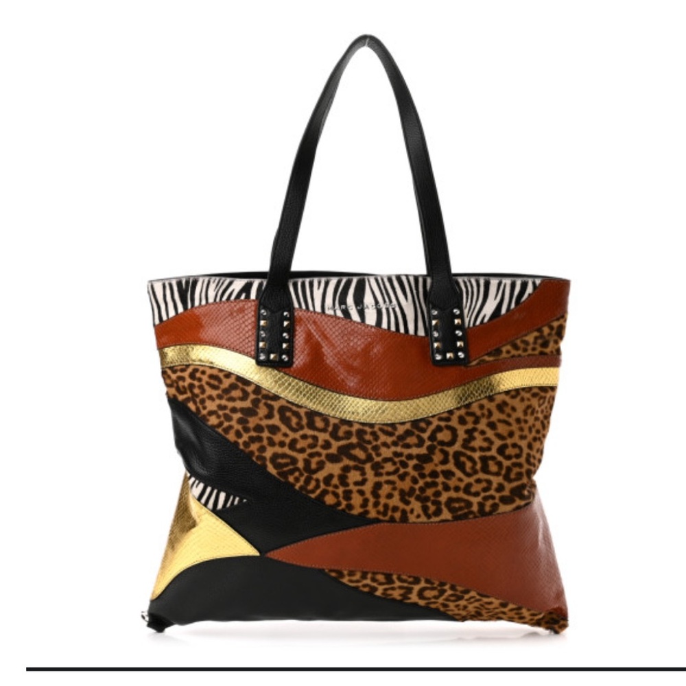 MARC JACOBS Metallic Calfskin Embossed Pony hair  patchwork tote bag multicolor